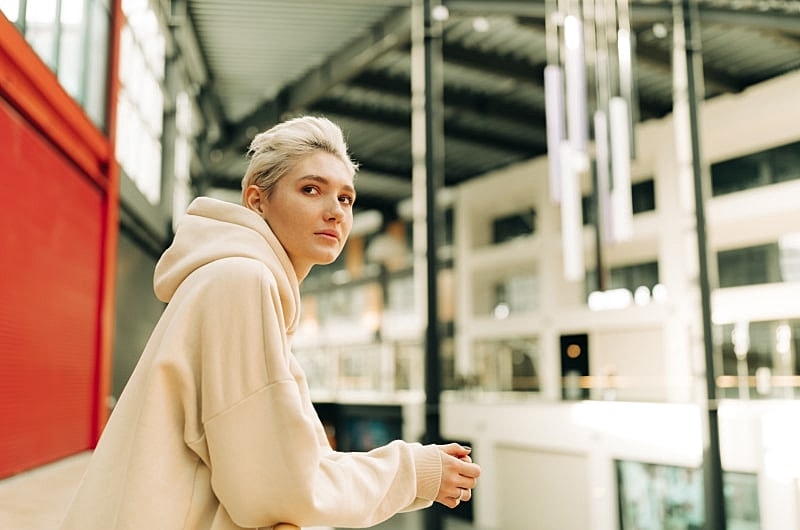 Person receiving laser hair removal on jawline