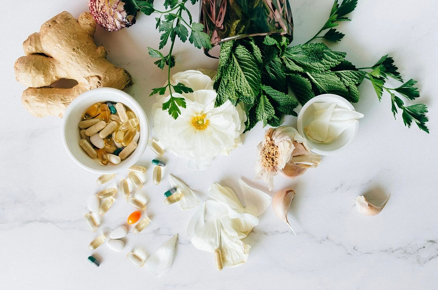 Flowers, Herbs, and Supplement Pills