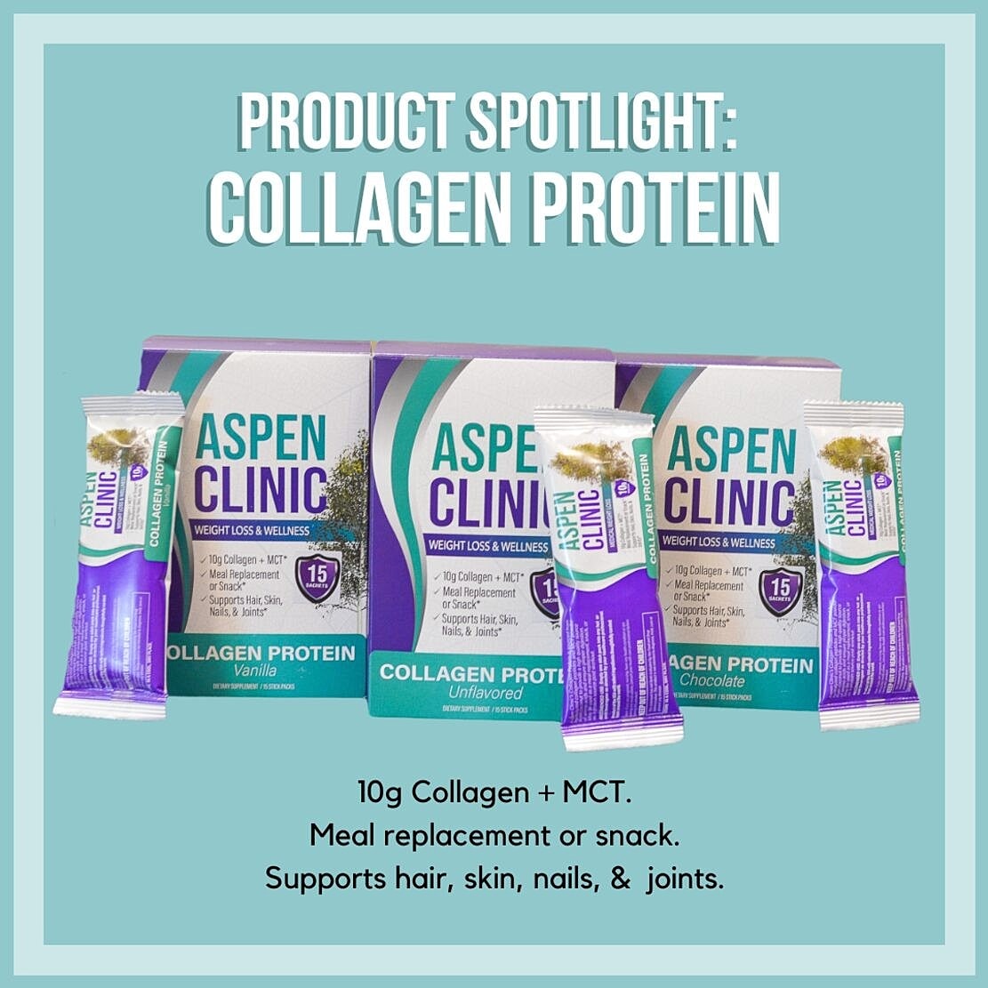 Three boxes of collagen protein powder, with individual packets featured in front.