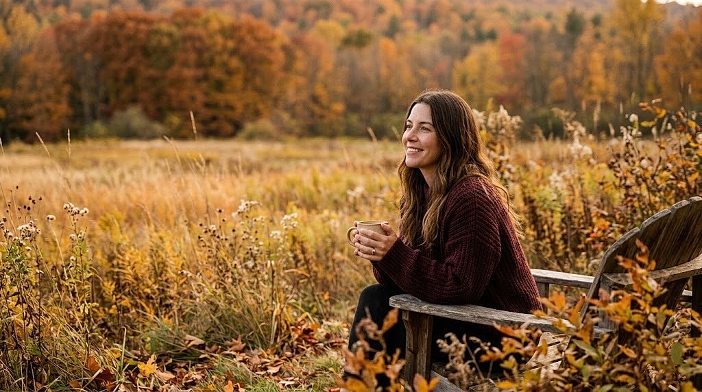 Woman enjoying a drink outdoors, illustrating GLP-1 weight loss support and managing food noise before the holidays.