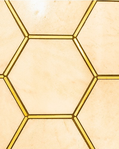 Hexagonal tile pattern with gold accents.