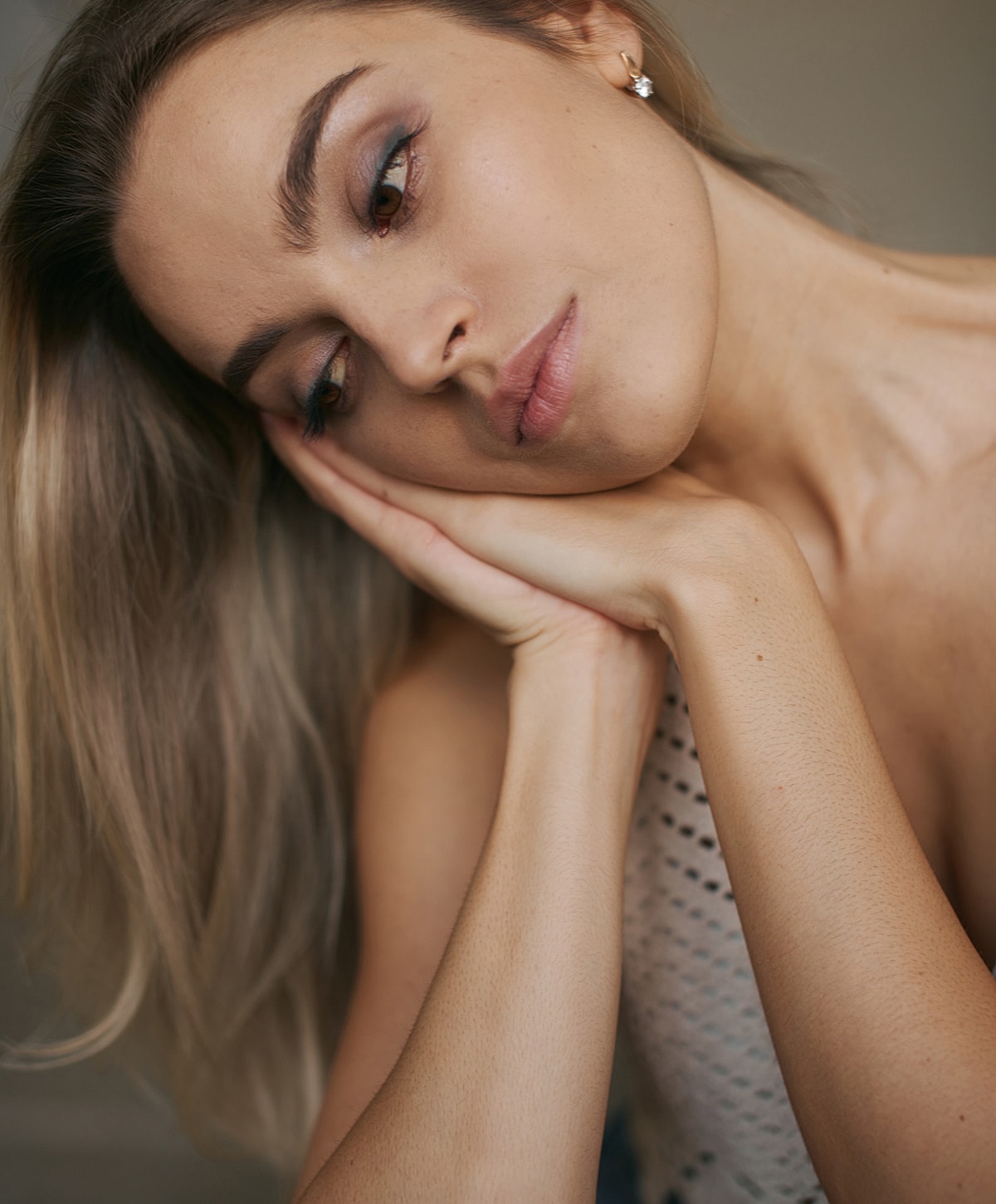 Close-up of a woman with long hair.