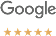 Google logo with five gold stars rating.