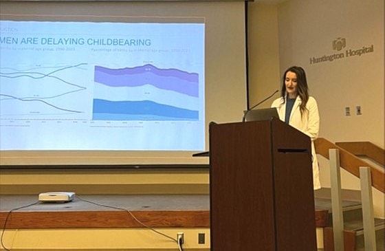 Dr. Natalia Llarena speaks at Huntington Hospital on the subject of age-related infertility.