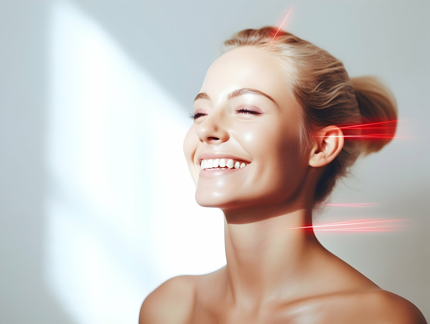 A smiling woman with glowing skin after a successful laser skin resurfacing treatment.