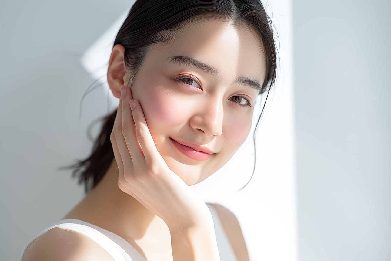 Woman with glowing skin after Moxi treatment.