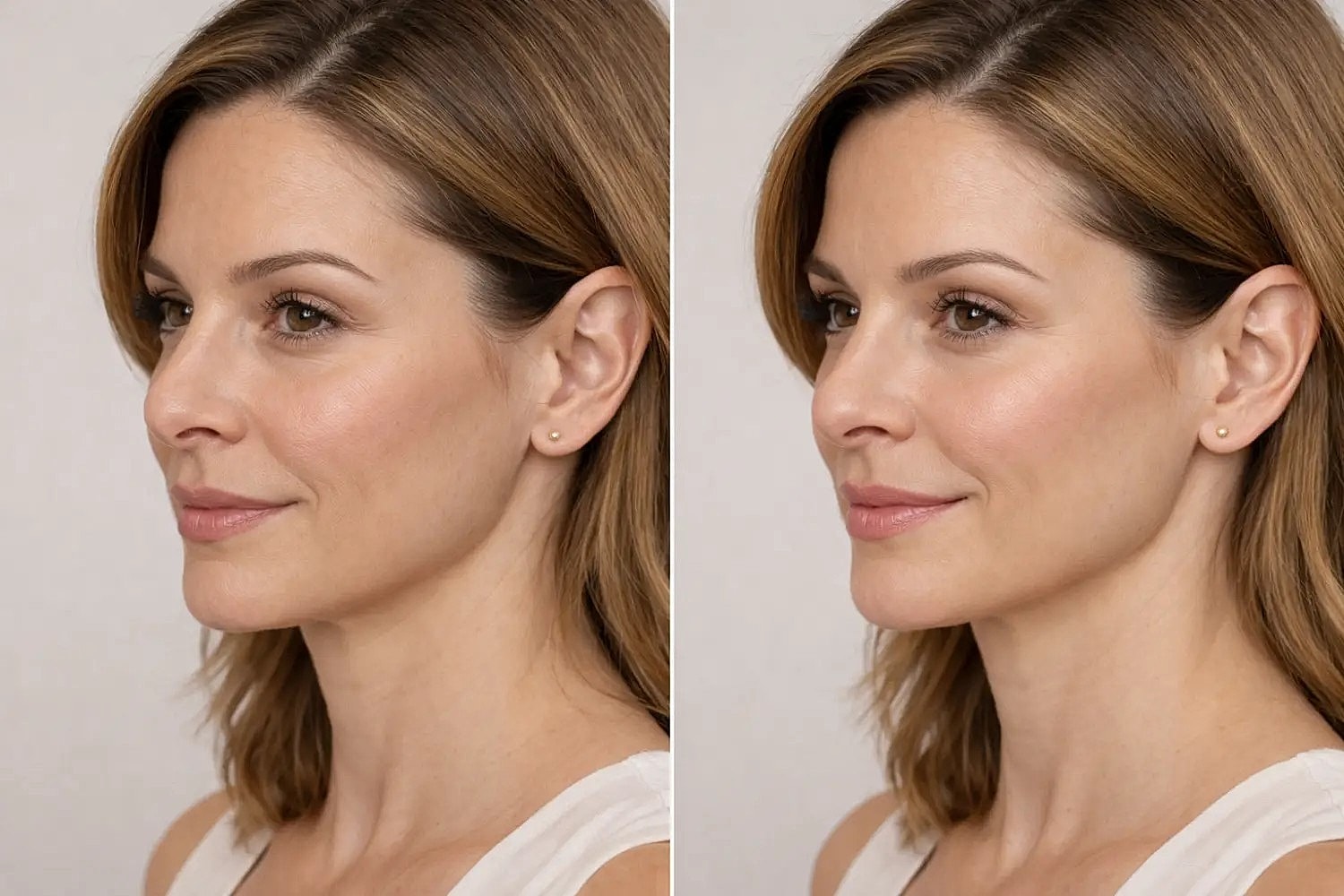 Before and after comparison showing subtle cheek enhancement and smoother contours