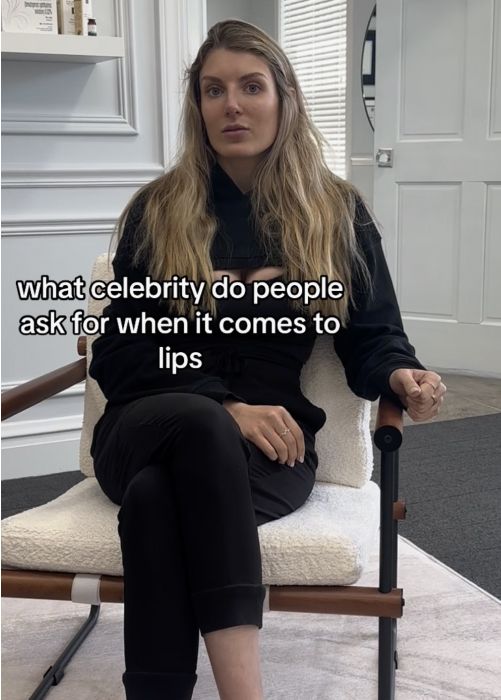 Person sitting, discussing celebrity lip preferences.