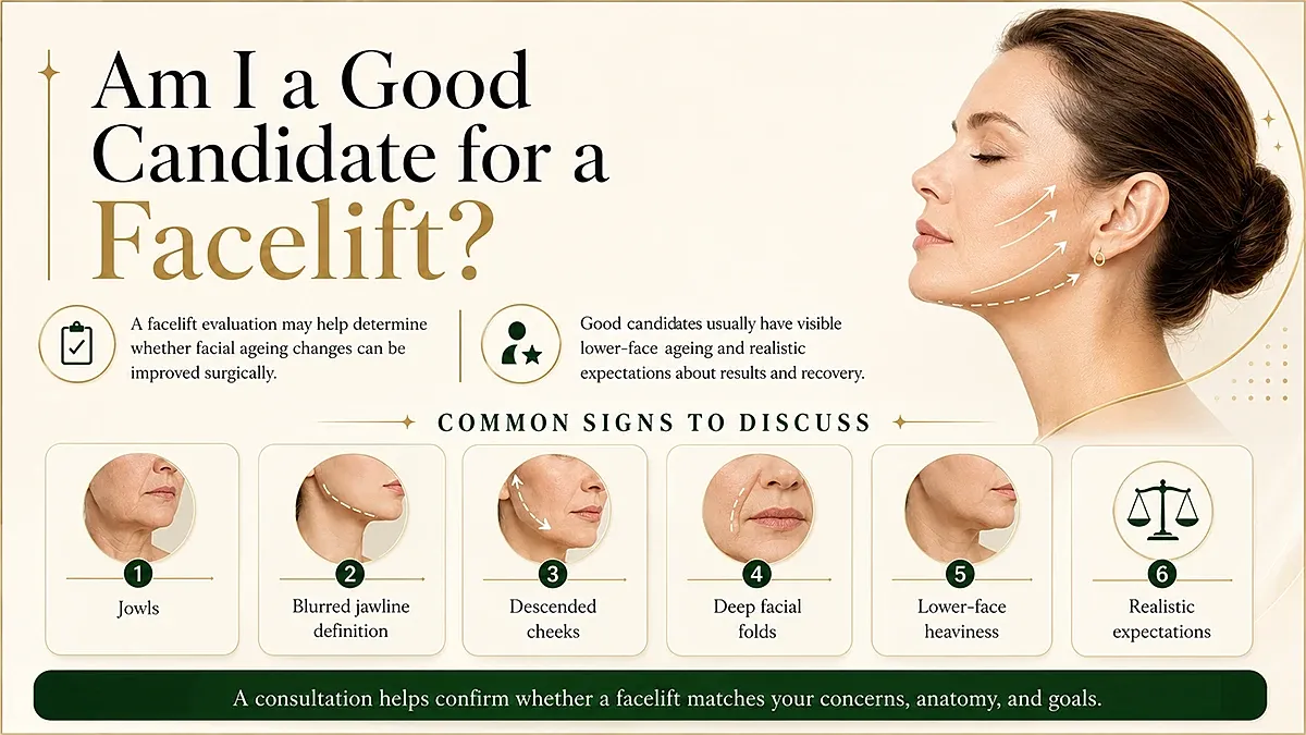 Facelift candidacy evaluation and common signs.