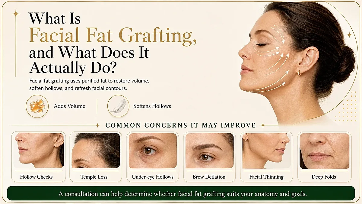 Facial fat grafting benefits and concerns explained.