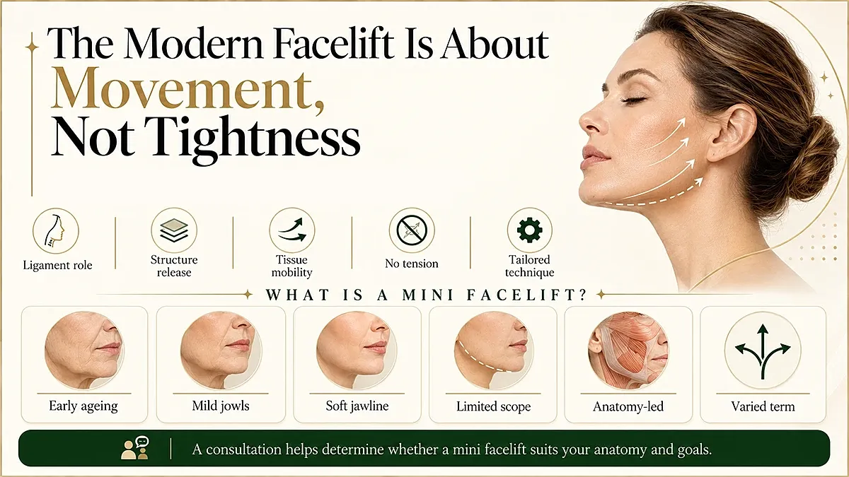 Modern facelift emphasizes movement over tightness.
