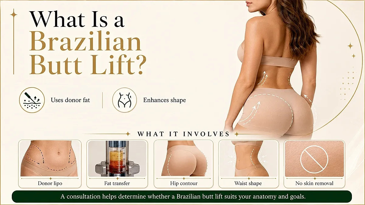 Brazilian Butt Lift information and benefits infographic.