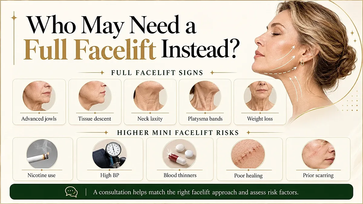 Full facelift signs and mini facelift risks guide.