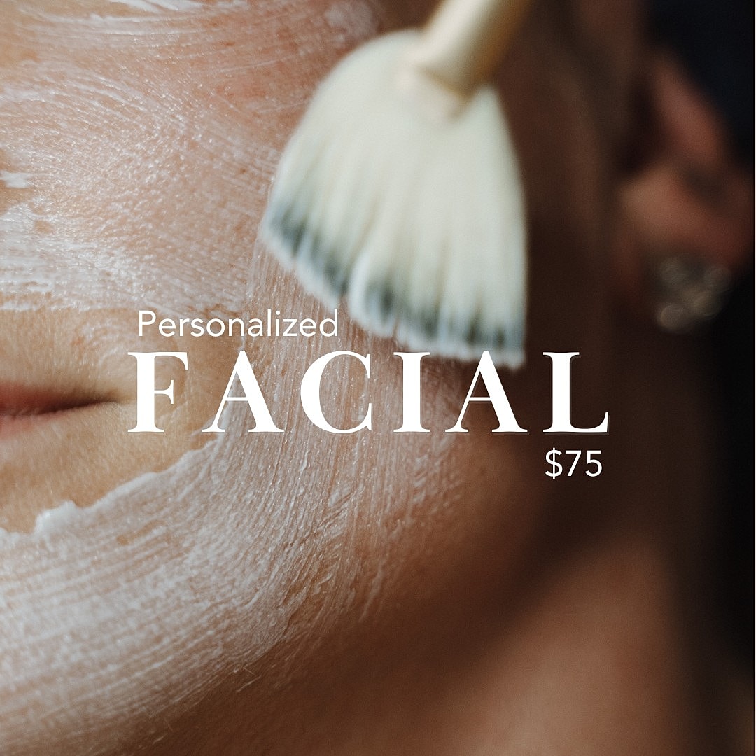Facial treatment promotional image with price.