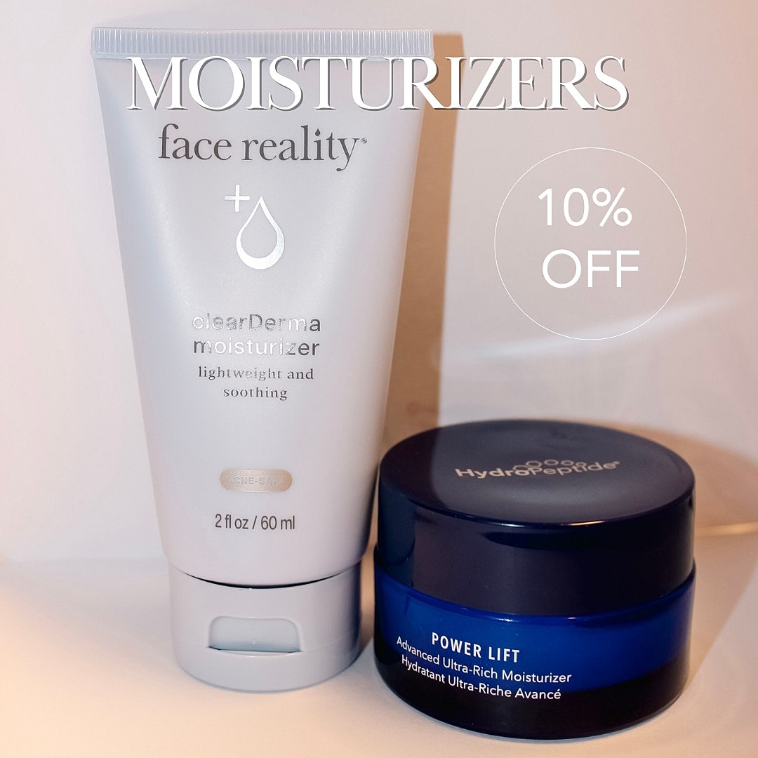 Moisturizers with promotional discount offer.