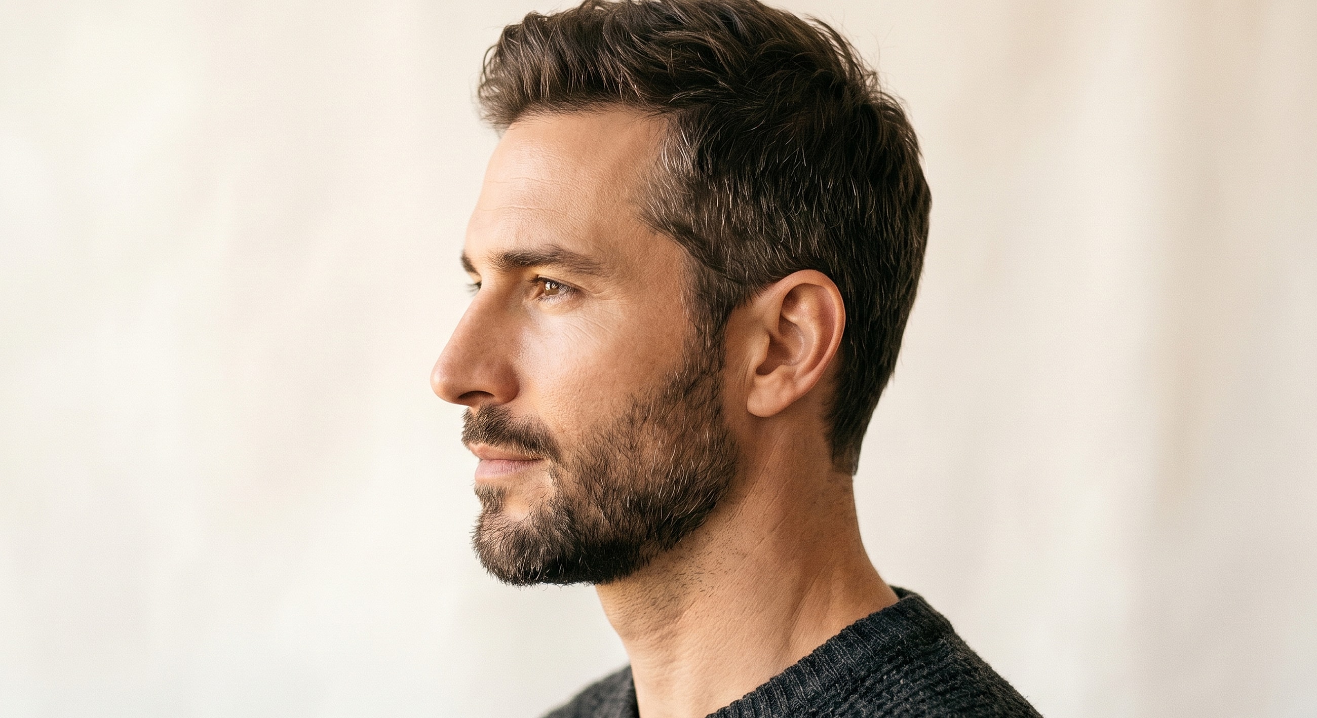 Profile portrait of a man with beard.
