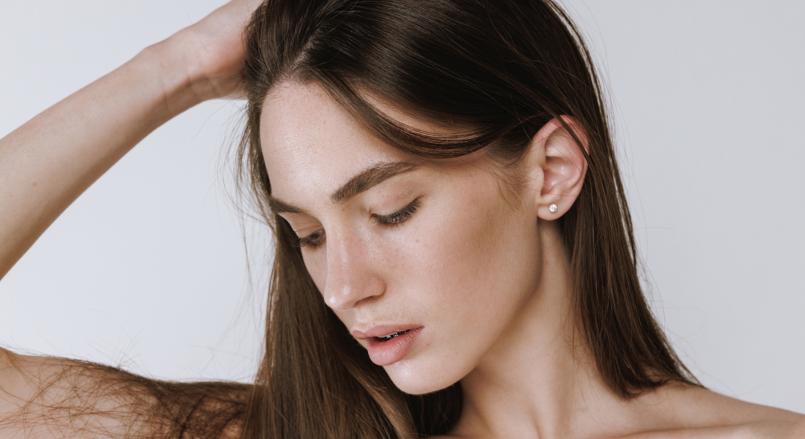 Profile of a woman with long hair.