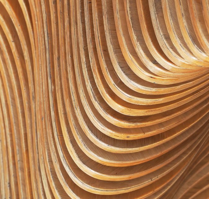 Curved layers of smooth, polished wood.