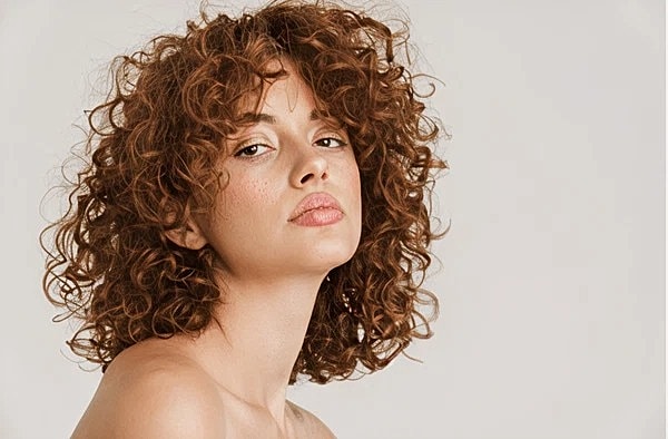 Half naked ginger woman posing and looking at camera
