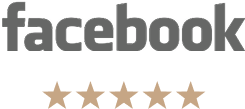 Facebook logo with five gold stars rating