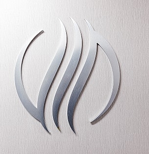 Stylized metallic waves on textured background.