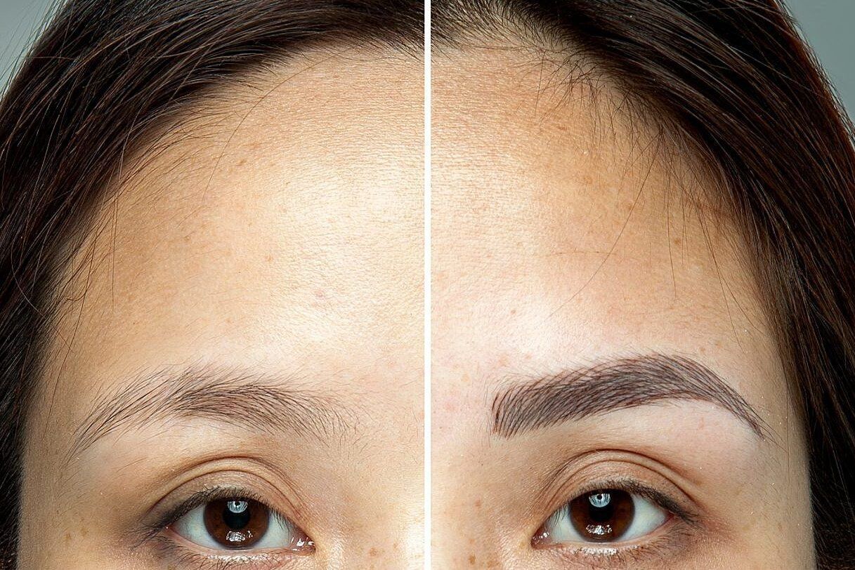 Comparison of natural eyebrows and microbladed eyebrows.