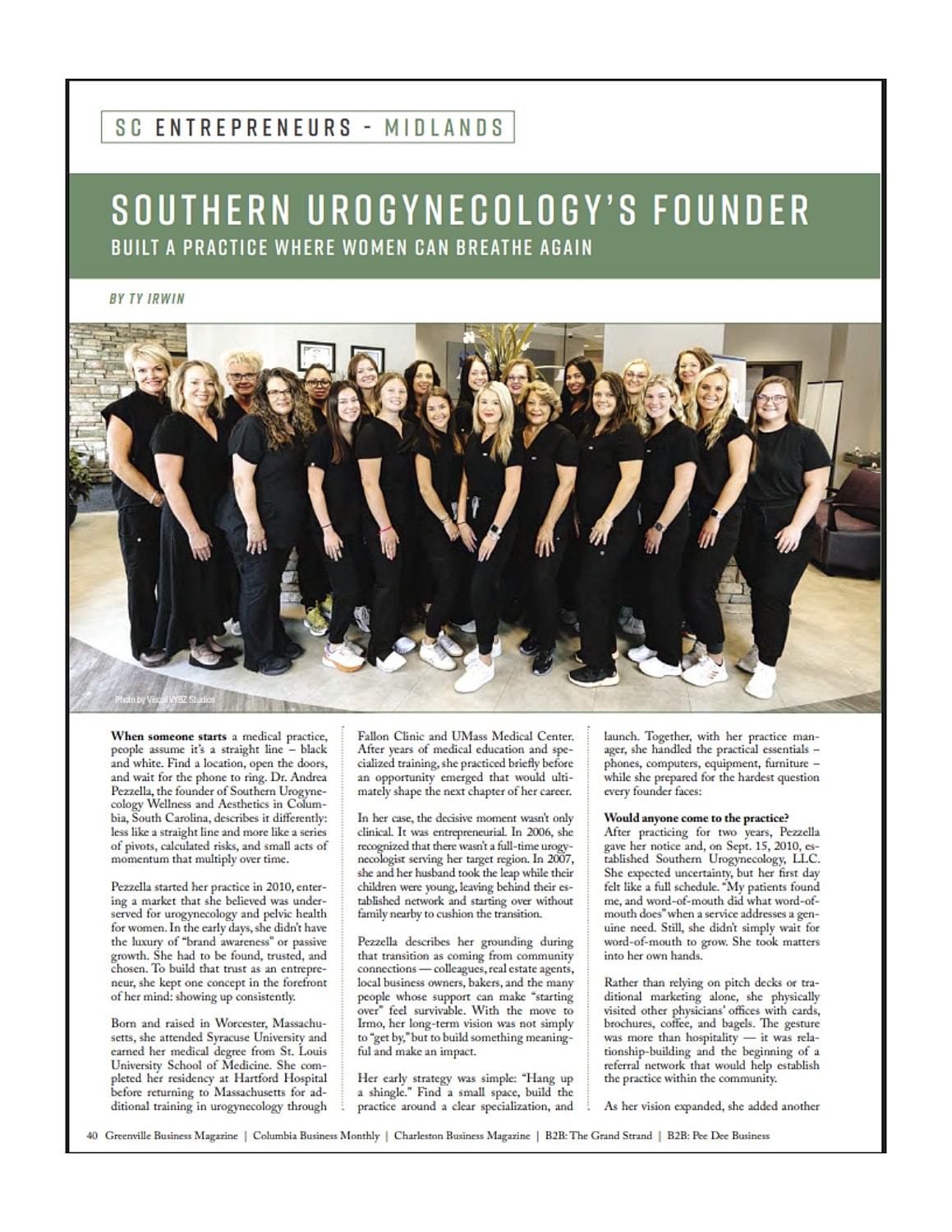 Southern Urogynecology team photo in published article