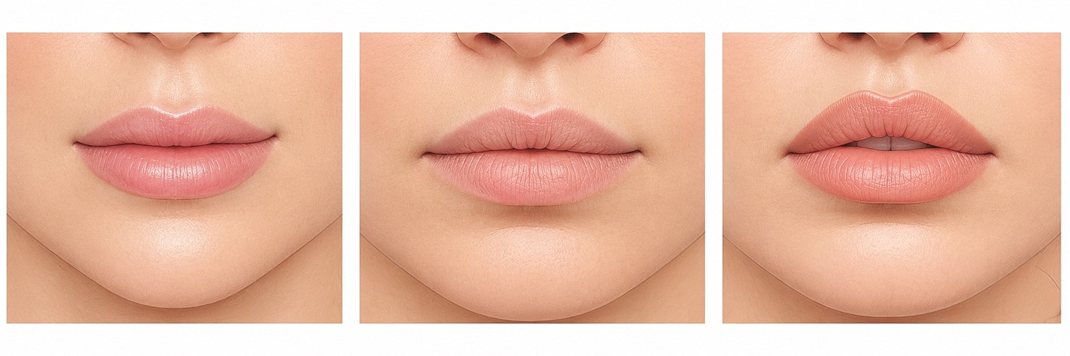 Different lip shapes and shades displayed in sequence.