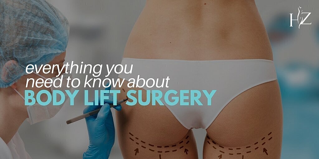 body lift patient model standing in her underwear getting marked for surgery