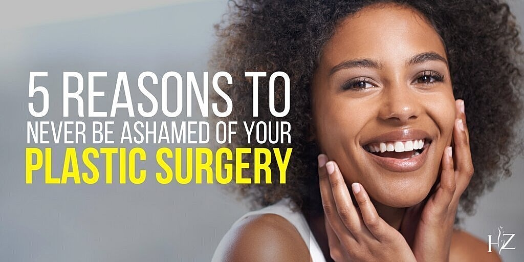 plastic surgery patient model smiling with her face in her hands